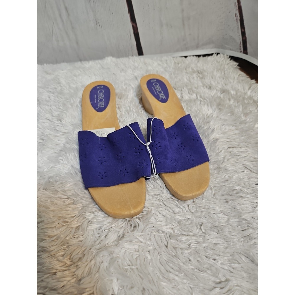 Cherokee Purple Suede Clogs Sandals Size 10M Low Heel Shoes Made In Italy